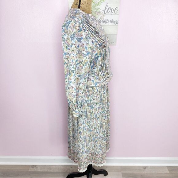 Vintage Shrader Sport Paisley Floral Knife Pleat Midi Skirt Set Cream Multi 6P - Picture 4 of 14